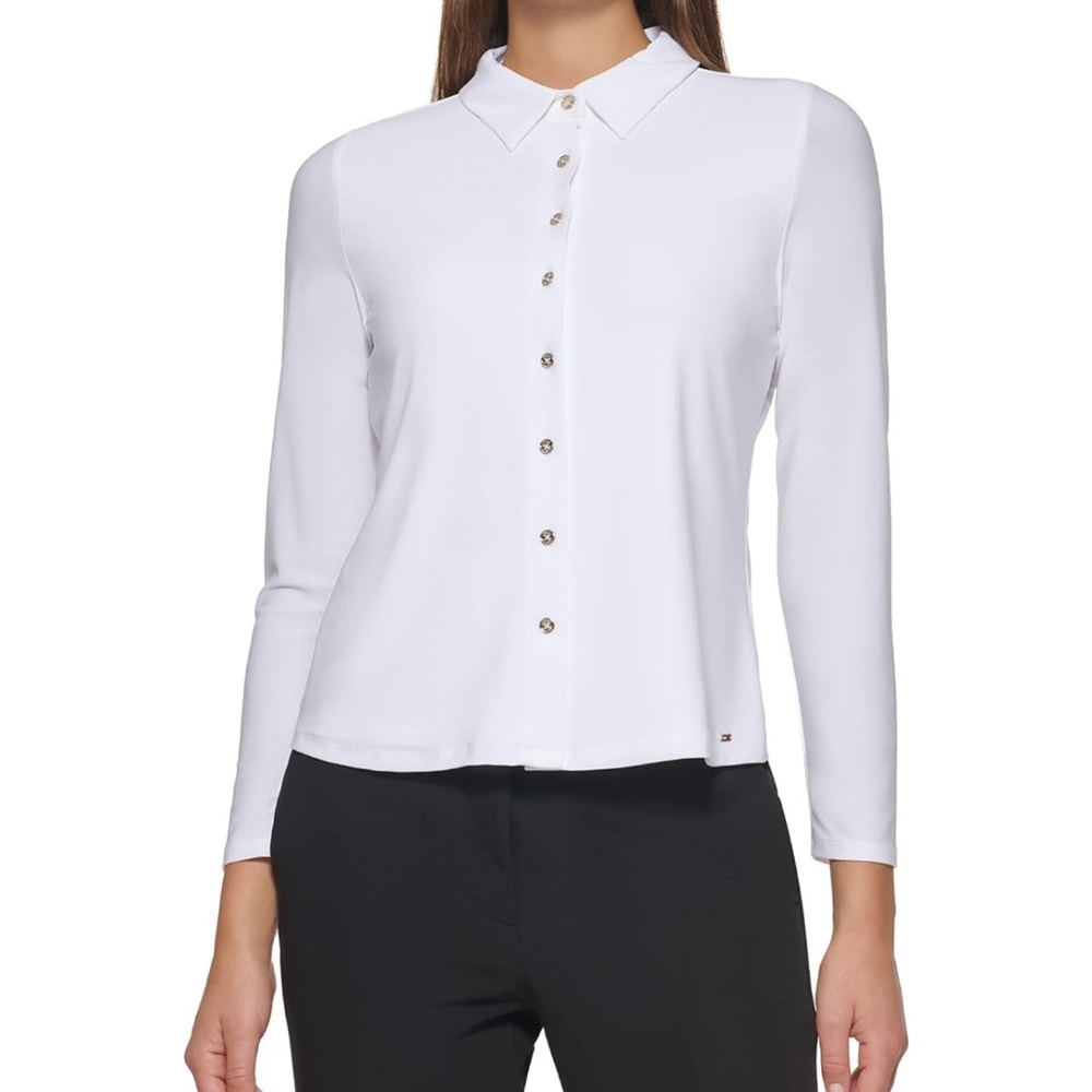 Tommy Hilfiger Long Sleeve Collard Button-Down Blouse Ivory